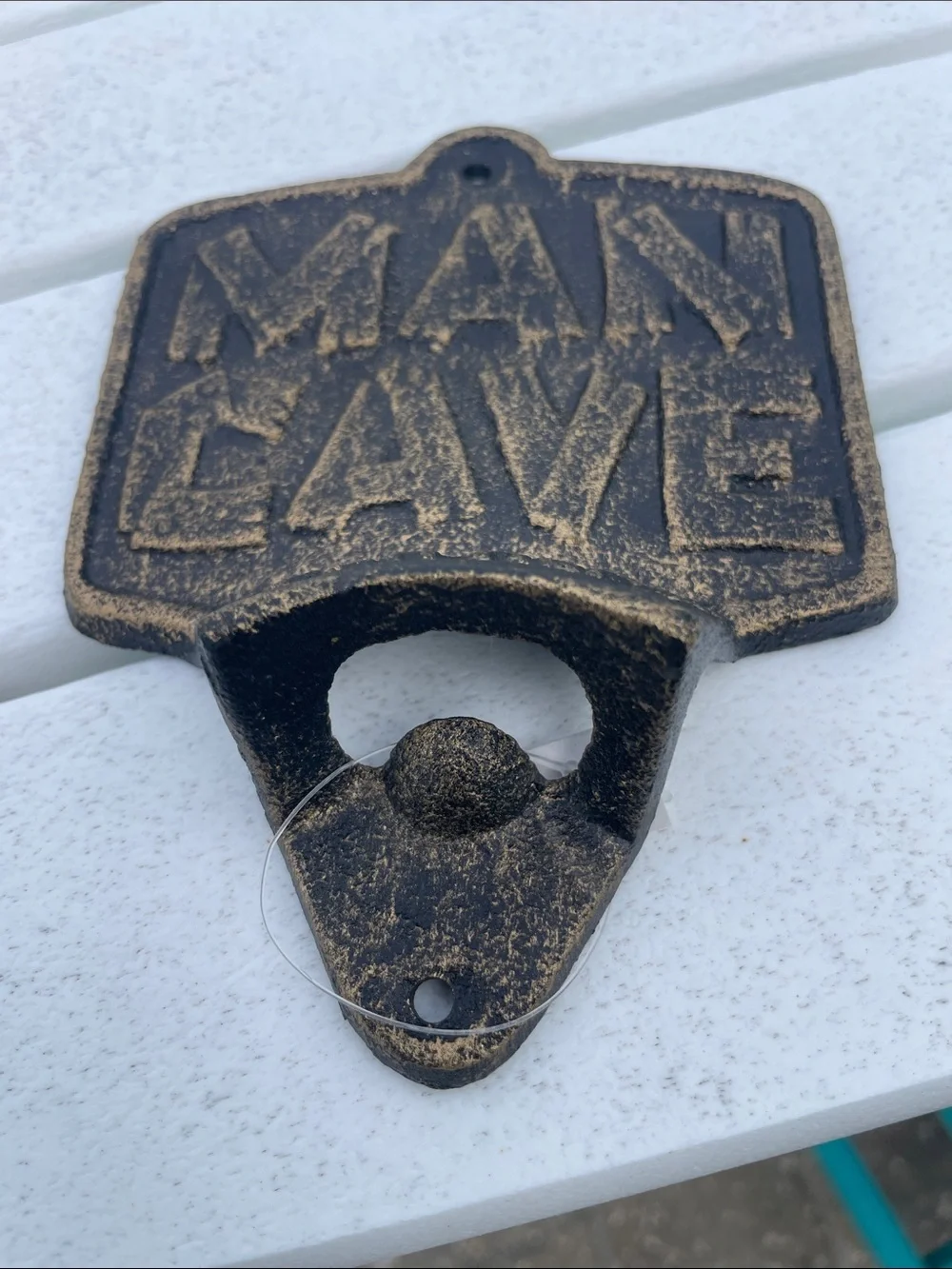 MAN CAVE Wall-Mount Bottle Opener - Distressed Black/Gold